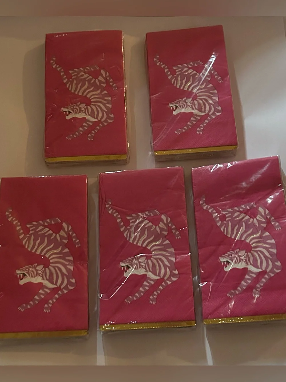 New 100 Pink Tiger Guest Napkins 4 5/8” x 7 13/16” made in Vietnam